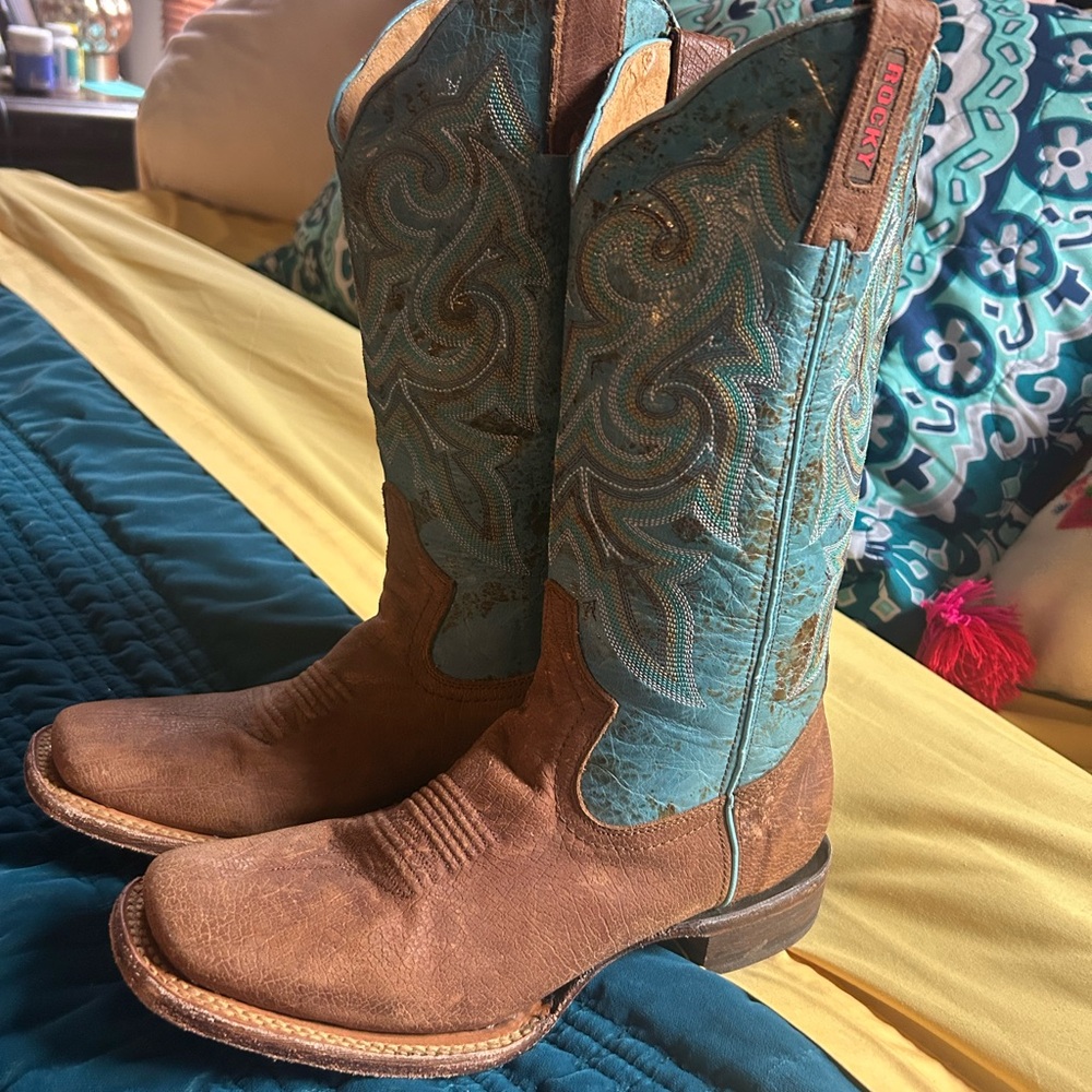Rocky Turquoise and Chestnut Cowboy Boots
